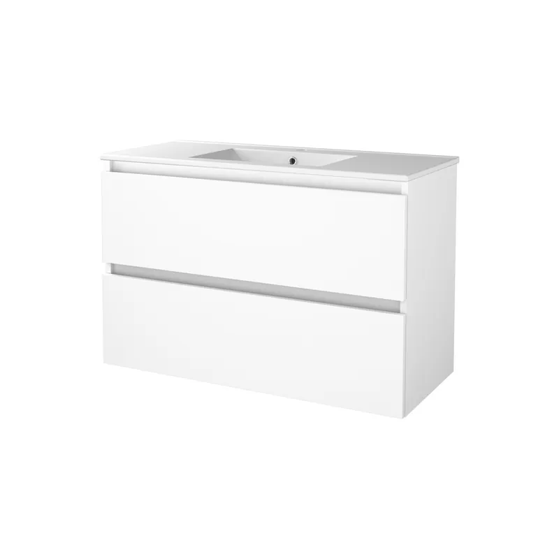 Badmeubelset Aquasplash Salt 100x46cm Greeploos 2 Lades Met Wastafel 1 Kraangat Ice White Finale Uitverkoop