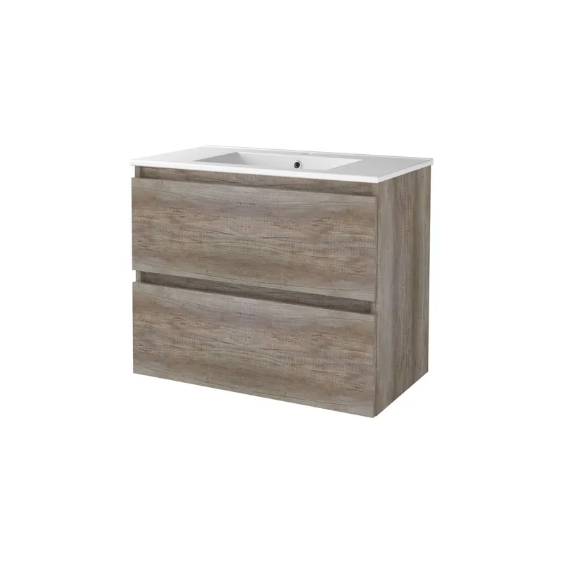 Badmeubelset Aquasplash Salt 80x46cm Greeploos 2 Lades Met Wastafel 1 Kraangat Scotch Oak Exclusieve Aanbieding