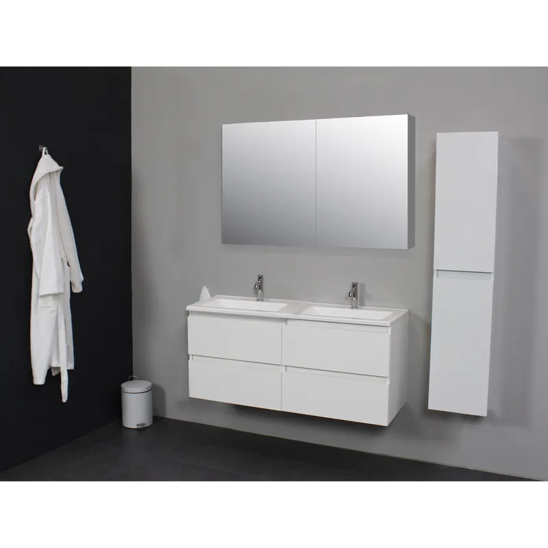 Badkamermeubel BWS Pepper Wastafel Acryl Incl Spiegelkast 2 Deurs Met 2 Kraangaten 120x55x46 cm Wit Op = Op