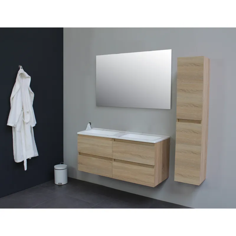 Badkamermeubel Boss & Wessing Pepper Acryl Wastafel Incl Spiegel Zonder Kraangat 120x55x46 cm Eiken Tijdelijk Beschikbaar