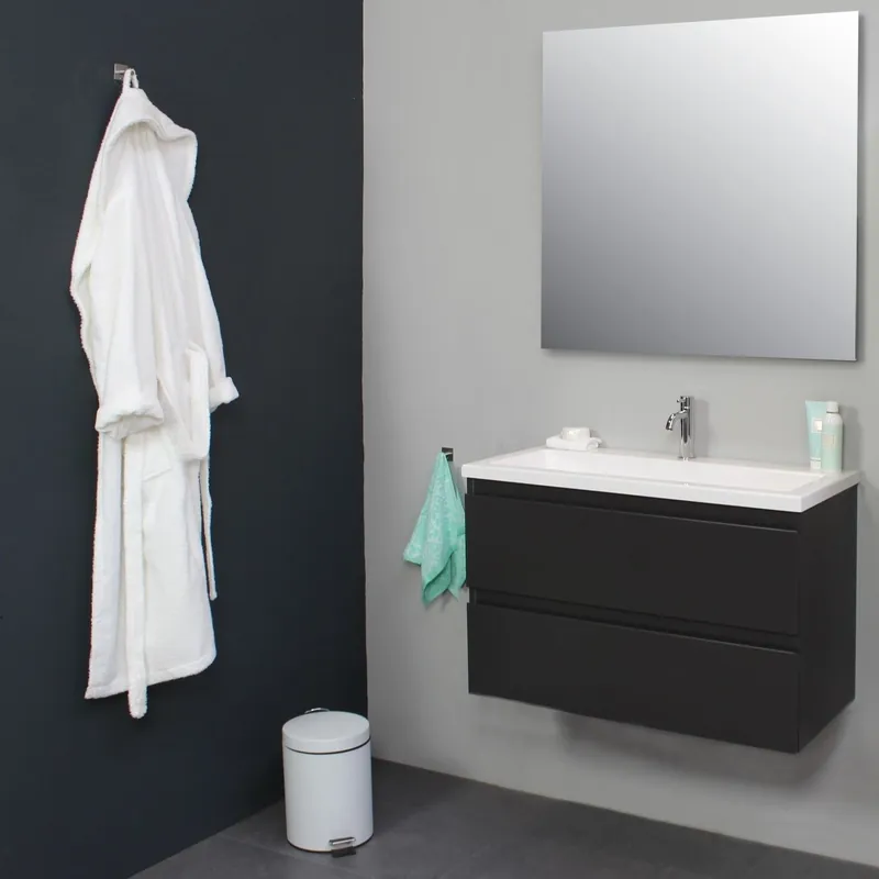 Badkamermeubel Boss & Wessing Pepper Acryl Wastafel Met Kraangat 80x55x46 cm Antraciet Speciale Aanbieding