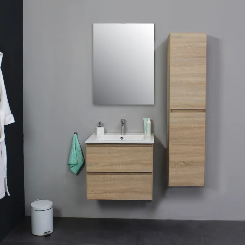 Badkamermeubel Boss & Wessing Pepper Wastafel Porselein Met Kraangat 60x55x46 cm Eiken Exclusieve Aanbieding