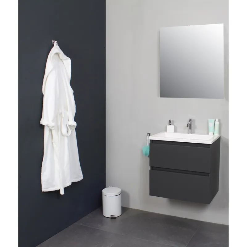 Badkamermeubel Boss & Wessing Pepper Acryl Wastafel Met Kraangat 60x55x46 cm Antraciet Korting