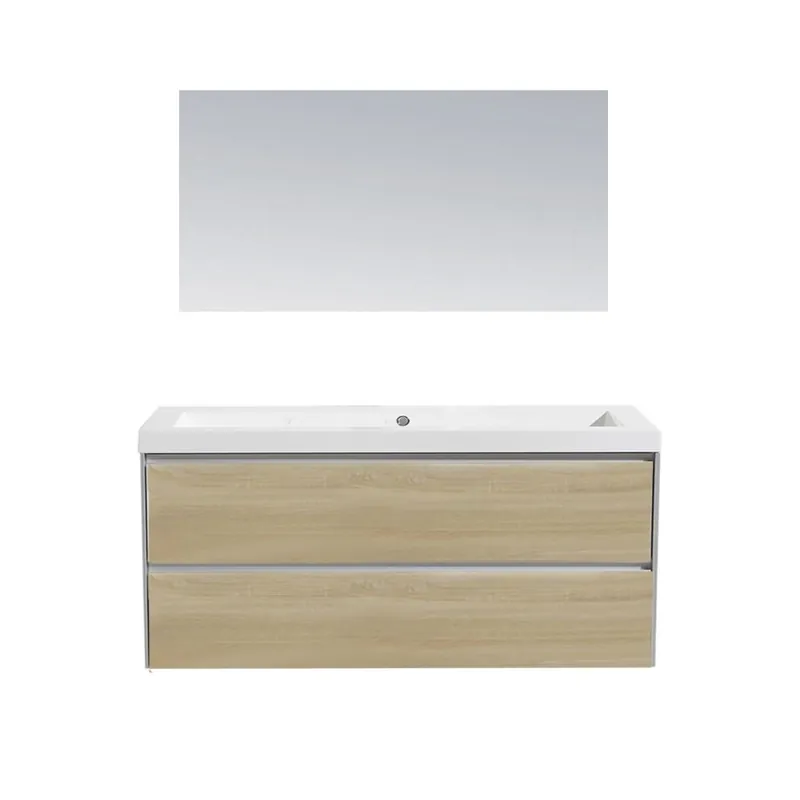 Weekendaanbieding Badkamermeubel Sanilux PL 120 Greeploos Incl Spiegel En Wastafel Light Wood Multiplex 120x47x50 cm