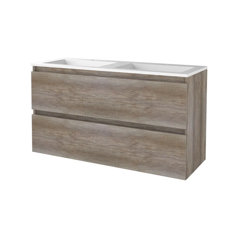 Badmeubelset Aquasplash Salt 120x46cm Greeploos 2 Lades Met Wastafel 2 Kraangaten Scotch Oak Gratis Retour