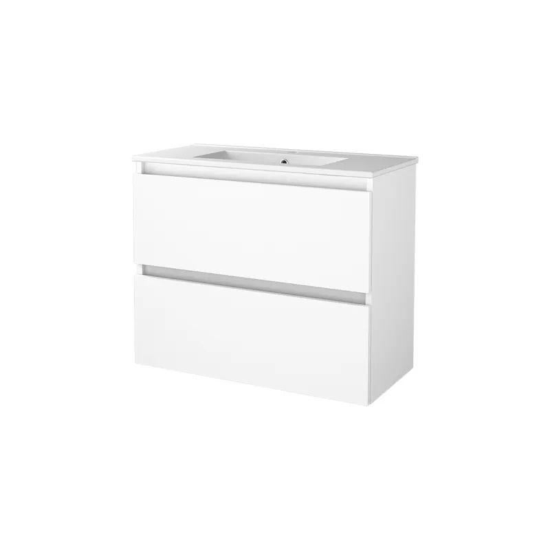 Bestseller Badmeubelset Aquasplash Salt 80x39cm Greeploos 2 Lades Met Wastafel 1 Kraangat Ice White