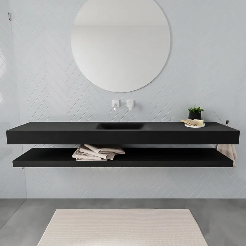 Badkamermeubel AQS Ibiza 200 cm met Planchet Solid Surface Mat Zwart (acht varianten) Merkproduct